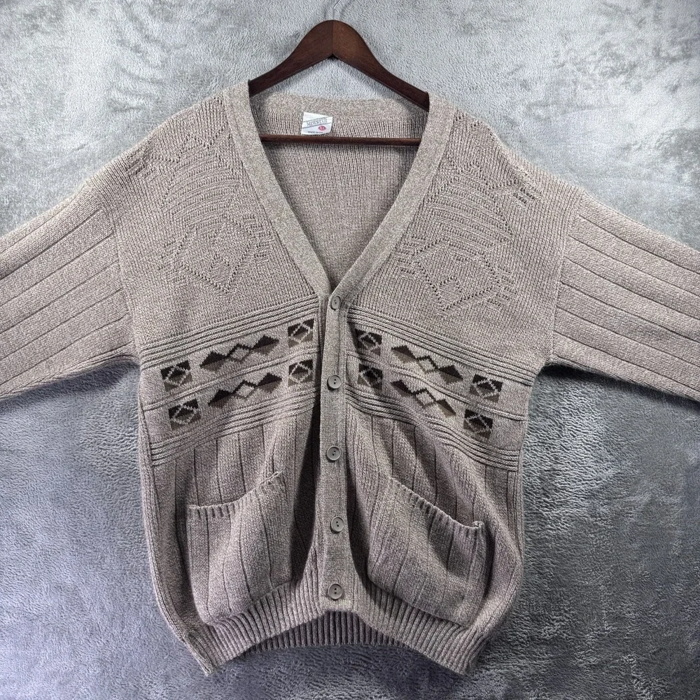Vintage 90s Menswear Tan Textured Button Cardigan Sweater XL Made in UK